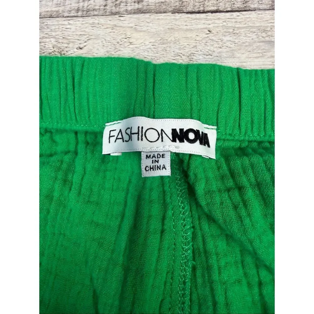 Fashion Nova Women’s 1X Green Gauze Cotton Lounge Shorts Drawstring Beach Casual